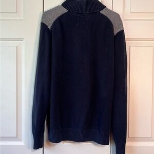 Men's Navy Sweater with Checkered Shoulder Detail